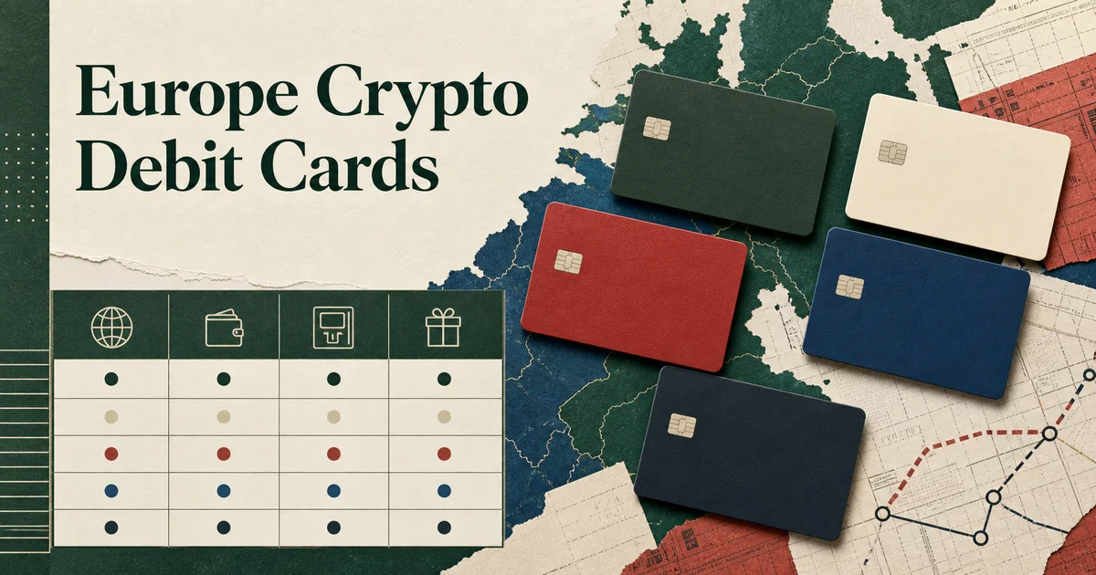 Europe crypto debit cards comparison covering Nexo, Ledger CL, Bitpanda, Bitwala and Plutus