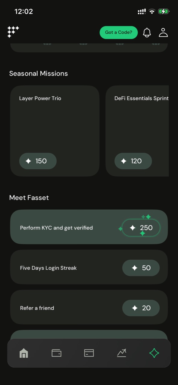 Fassetアプリ内のMeet Fassetミッション画面