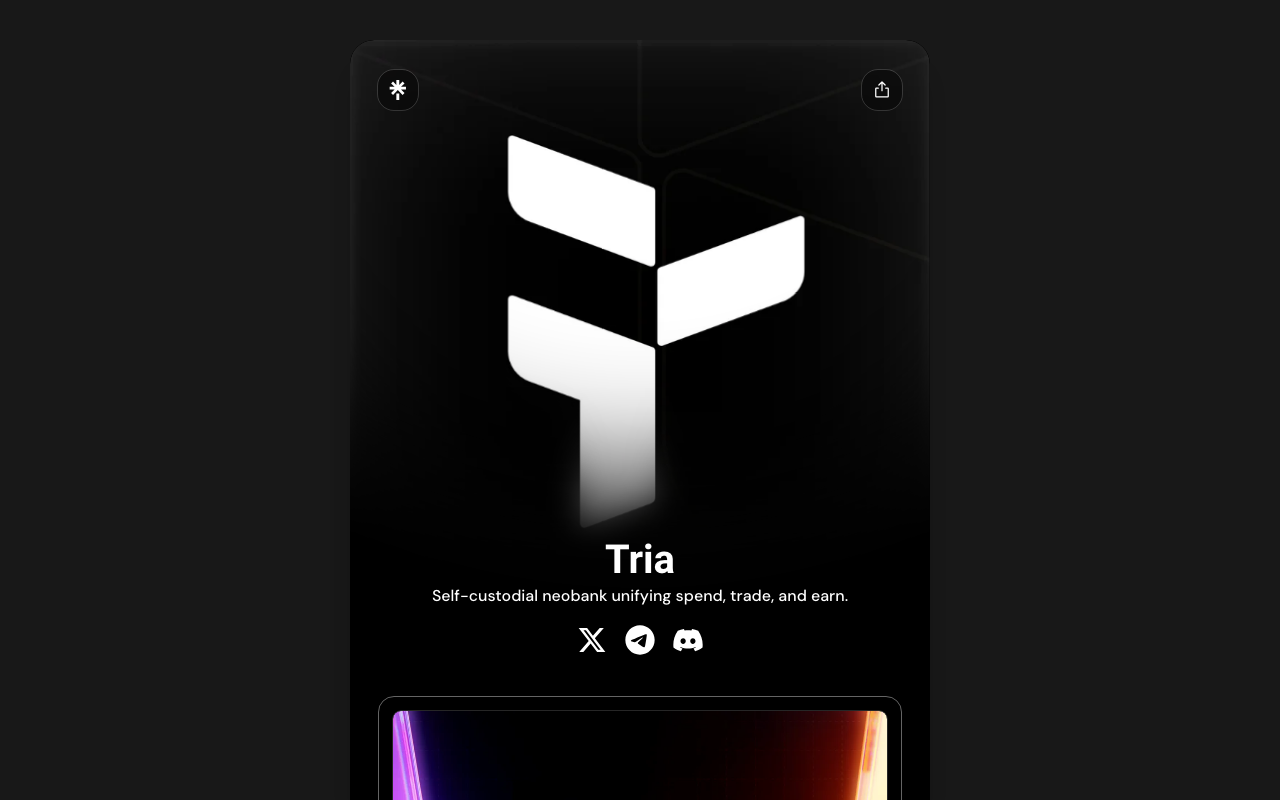 Tria公式リンク集の公式画面。X、Telegram、Discordなどの公式導線をここで照合します。